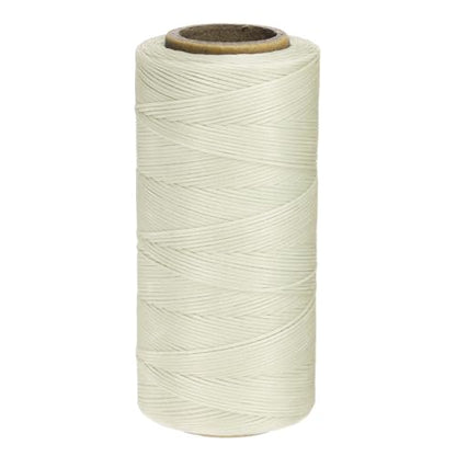 150D 0.8mm Flat Waxed Thread 284 Yards Polyester Leather Sewing Waxed String Hand Stitching Waxed Cord for Leather Stitching Sewing Bookbinding DIY Craft Creamy White