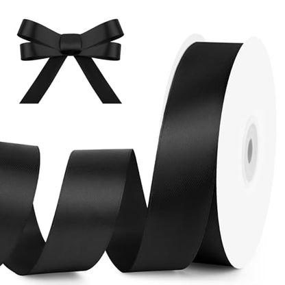 1" x 50 Yards Black Satin Ribbon Crafts Gift Wrapping (150 Foot)