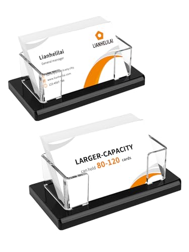 2Pack Acrylic Business Card Holder Black Enlarged Holds 120 Cards for Office (2 Count)