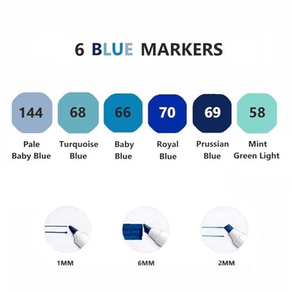 6Pcs Blue Colors Sea Ocean Sky Alcohol Markers Set (6 Count)