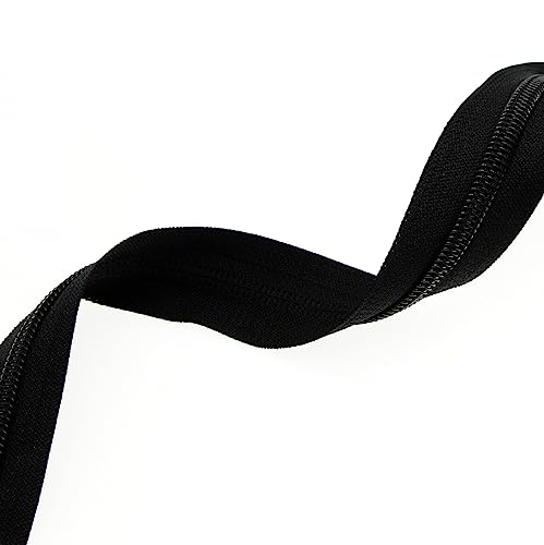5 Black Nylon Coil Zippers by The Yards Bulk 10 Yards with 25pcs Black Ring Pull Sliders for DIY Tailor Sewing Craft