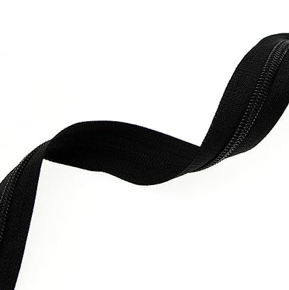 5 Black Nylon Coil Zippers by The Yards Bulk 10 Yards with 25pcs Black Ring Pull Sliders for DIY Tailor Sewing Craft