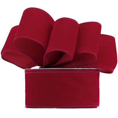 Red Velvet Wired Ribbon 2.5 Inch Wide Red Ribbons 25 Yards Spool Velvet Christmas Ribbon Red Wired Ribbons for Christmas Tree (75 Foot)