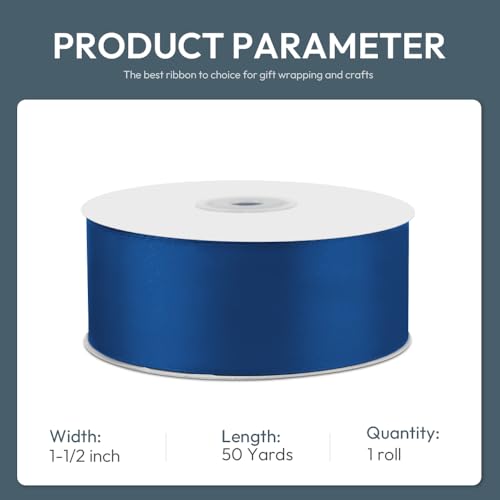 1-1/2" x 50 Yards Navy Blue Satin Ribbon Crafts Gift Wrapping