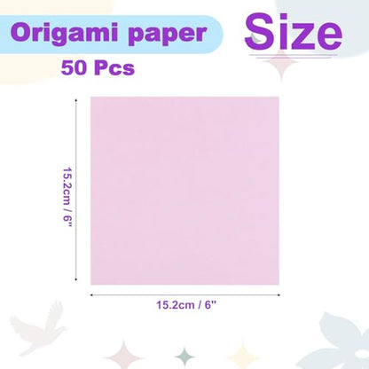 6x6 Inch Origami Paper Large 7 Colors Pink Square 50 Sheets (100 Count)