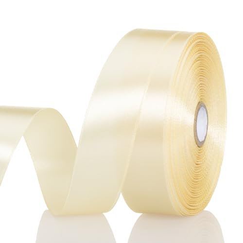 1 Inch Cream Yellow Solid Satin Ribbon for Gift Wrapping