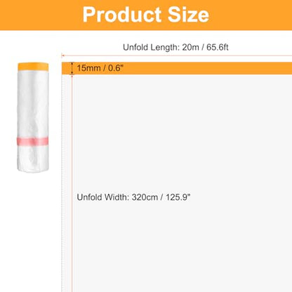 Pre Taped Masking Film 126" x65.6ft Double Adhesive Tape and Drape Painters Plastic Drop Cloth Film with Tape Plastic Sheeting for Automotive Painting Covering