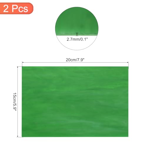 2 Pcs Stained Glass Sheet Mosaic Tile 7.9 Inch x 5.9 Inch Bright Green Stained Glass Sheets for Crafts DIY Art Project