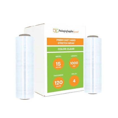 PSBM Cast Hand Stretch Wrap Plastic Shrink Film 15" x 1000' 120 GA 4 Rolls