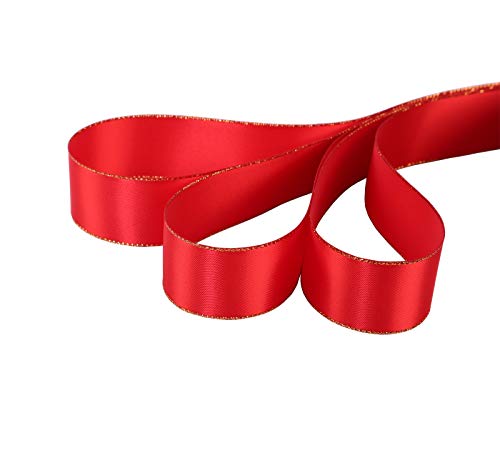 1" Inch Double Faced Satin Ribbon 25 Yards with Gold Edges