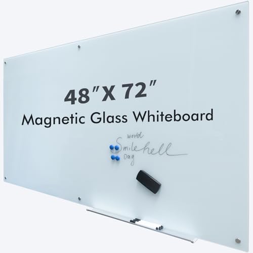 Glass Whiteboard 48"X72" Dry Erase Board Magnetic Frameless Wall Mounted White Board WritingBoard for Office School Home Accessory Tray