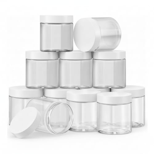 12 Pack 10 oz Plastic Container Jars with Lids Round Clear Travel Cosmetic Container Jars for Toiletries (120 Count)