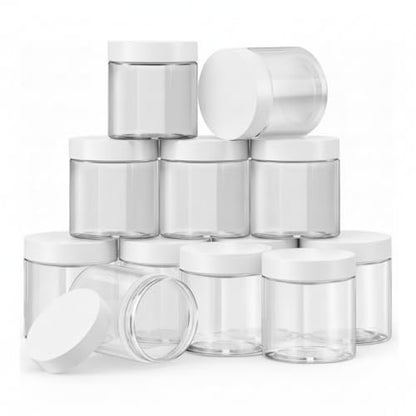 12 Pack 10 oz Plastic Container Jars with Lids Round Clear Travel Cosmetic Container Jars for Toiletries (120 Count)