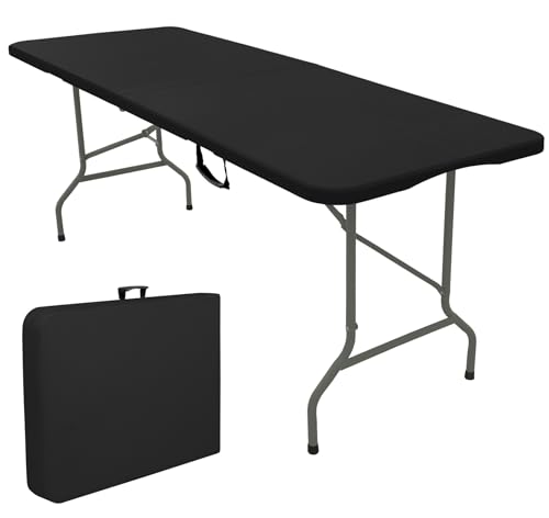 Folding Tables with Carrying Handle Lightweight Rectangular Portable Plastic Camping Table Steel Legs for Party