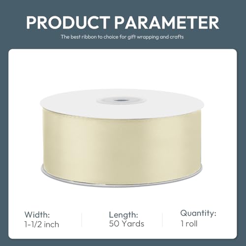1-1/2" x 50 Yards Ivory Satin Ribbon Crafts Gift Wrapping