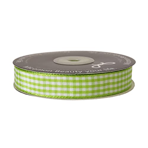 Apple Green Light Green Gingham Plaid Checked Ribbon 25 Yards Each Roll 100% Polyester