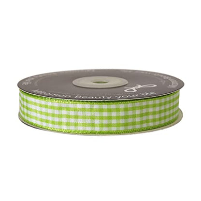 Apple Green Light Green Gingham Plaid Checked Ribbon 25 Yards Each Roll 100% Polyester