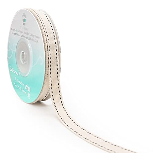 Ivory Cotton Black Stitched Ribbon 3 (30 Foot)