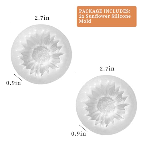 2PCS Sunflower Candle Mold Unique Flower Silicone Fondant Chocolate Cake Decor Molds 3D Floral Silicone Molds for Resin Candle Soap Wax Polymer Clay Concrete Art Craft Home Ornament (2 Count)