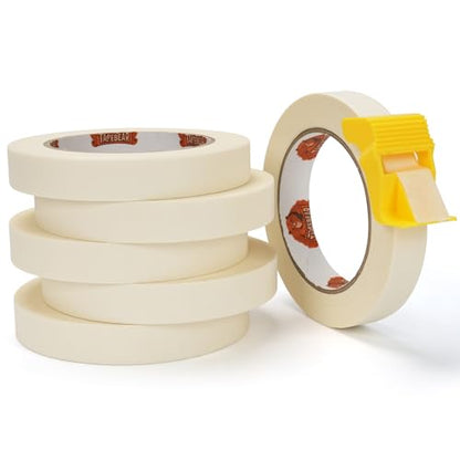 Masking Tape with Dispenser 0.7" x 60Yards Beige White (6 Count)