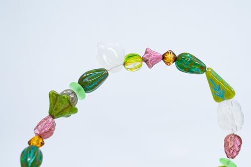 1.4oz (40g) Limited Mix of Czech Glass Beads, Hand Made Set Kit, Crystal AB Table Cut Hawaii Green Leaves Glass Beads Mix 002