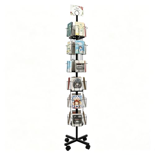 Black Greeting Card Display Rack Rotating Flyer Stand 24 Pocket