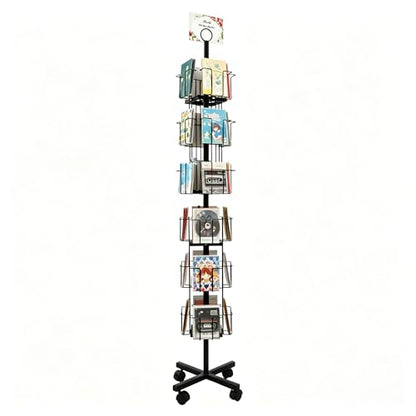 Black Greeting Card Display Rack Rotating Flyer Stand 24 Pocket