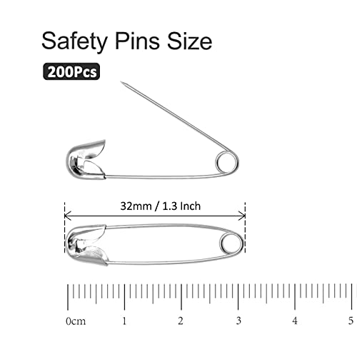 200 PCS 32mm Safety Pins Nickel Plated (200 Count)