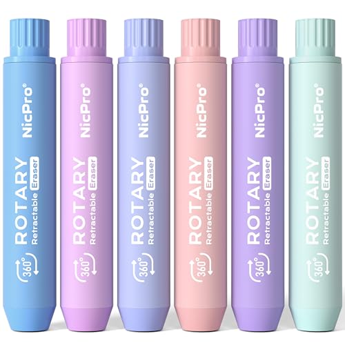 6 Pack Rotary Retractable Erasers (6 Count)
