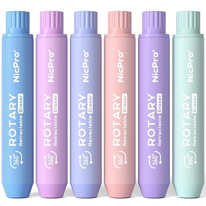 6 Pack Rotary Retractable Erasers (6 Count)