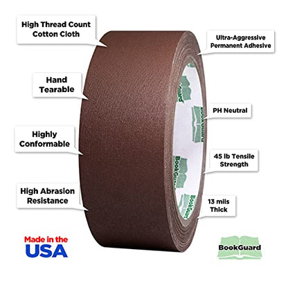 1-1/2 Inch Brown Cloth Bookbinding Repair Tape, 15 Yard Roll