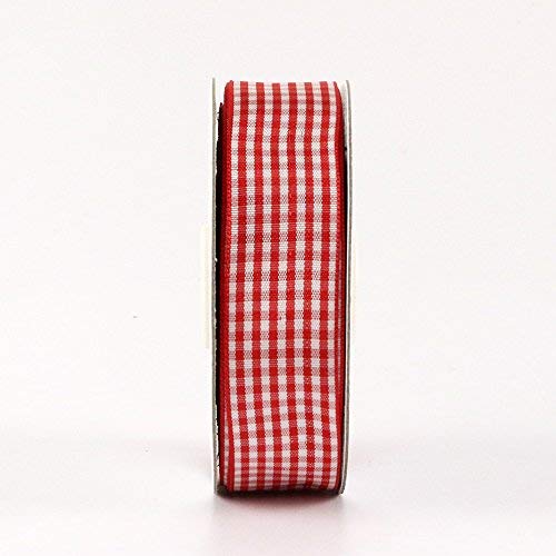 1 Inch Red and White Woven Edge Gingham Ribbon 25 Yards Each Roll 100% Polyester (75 Foot)
