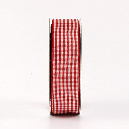 1 Inch Red and White Woven Edge Gingham Ribbon 25 Yards Each Roll 100% Polyester (75 Foot)