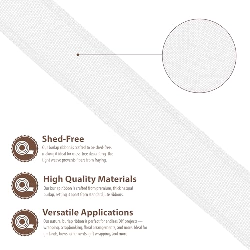 1 1 2 Inch Wide White Wired Burlap Ribbon for Crafts