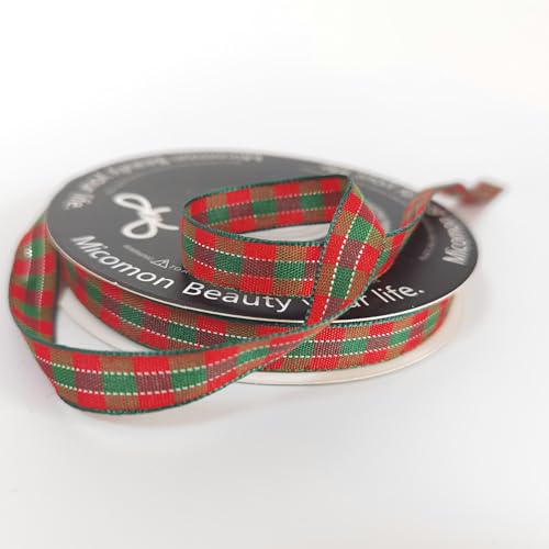 X'Mas Gingham Ribbon Green Red Metallic Gingham Ribbon 25 Yards Each Roll 100% Polyester
