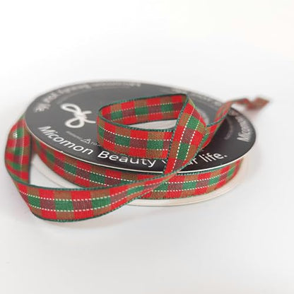X'Mas Gingham Ribbon Green Red Metallic Gingham Ribbon 25 Yards Each Roll 100% Polyester