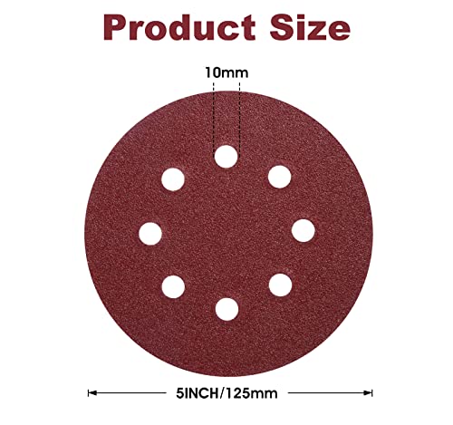 150 PCS Sanding Discs 80 Grit Hook and Loop 5 Inch 8 Hole Adhesive Sandpaper for Woodworking and Automotive (150 Count)