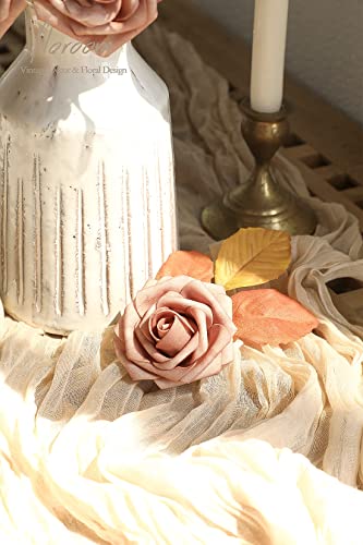 Artificial Flowers 25pcs Real Looking Warm Taupe Foam Fake Roses with Stems for DIY Wedding Bouquets Bridal Shower Centerpieces Floral Arrangements Party Tables Home Decorations (25 Count)