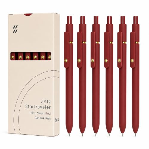 Red Gel Pens 6 Pack 0.7mm Red Colored Pens for Journaling and Notes (6 Count)