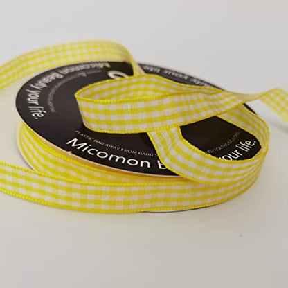 Yellow and White Gingham Plaid Checked Ribbon 25 Yards Per Roll Checkerd Craft 100% Polyester
