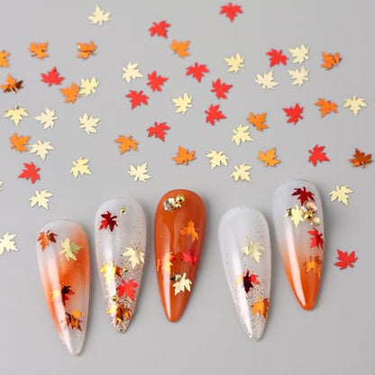 Thanksgiving Glitters Nails Sequins Fall Nail Glitter Sequins Autumn Maple Leaf Flakes Design Nails Charms Holographic Mixed Color 3D Confetti Nails Glitter for Women (2 Ounce)