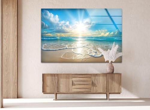 Round 31 5'' Beautiful Sunset & Ocean Glass Wall ArtTempered Glass Printing Wall Decor Large Wall Art Wall Hangings