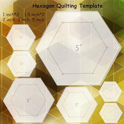 7 Pieces Hexagon Quilting Template with 1