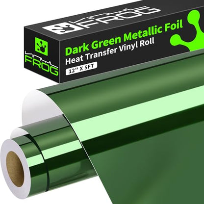 Dark Green Metallic Foil Heat Transfer Vinyl Roll 12" x5ft Dark Green Iron on Vinyl Chrome HTV Vinyl Easy to Cut & Weed DIY Heat Press Design for T