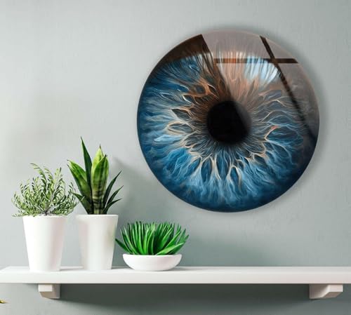 20''(50cm) Diameter Eye Round Blue Glass Wall Art Tempered Glass Printing Wall Decor Large Wall Art Wall Hangings