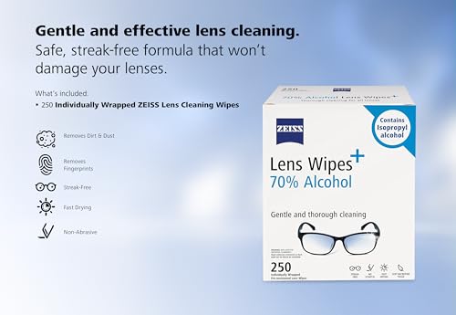 Pre Moistened Lens Cleaning Wipes with 70% Alcohol (250 Count)