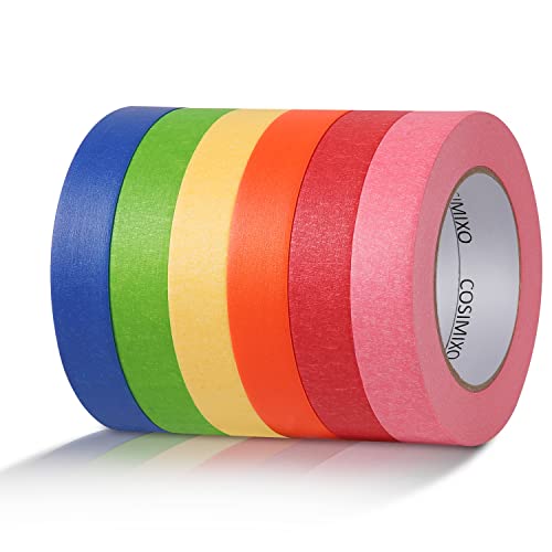 6 Pack Colored Masking Tape 0.94 Inch x 60yds of Colorful Craft Tape (1080 Foot)