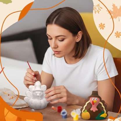 6 Sets Thanksgiving Turkey Gnome Ceramics DIY Painting Kit Brushes (6 Count)