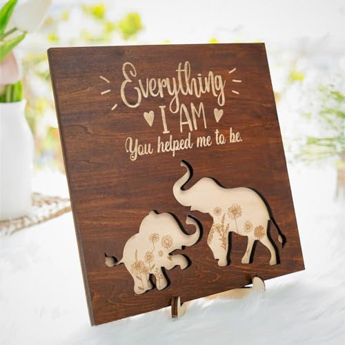 Elephant Wooden Frame Gifts for Mothers Day Mom Mama Elephant Sign Wall Decor Animal Plaque Father's Day Birthday Friendship Family Christmas Gifts for New Mom Nana Grandma from Son