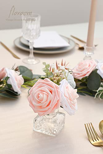 Artificial Flowers 50pcs Real Looking Blush Shades Foam Fake Roses with Stems for DIY Wedding Bouquets Bridal Shower Pink Centerpieces Floral Arrangements Party Tables Home Decorations (50 Count)
